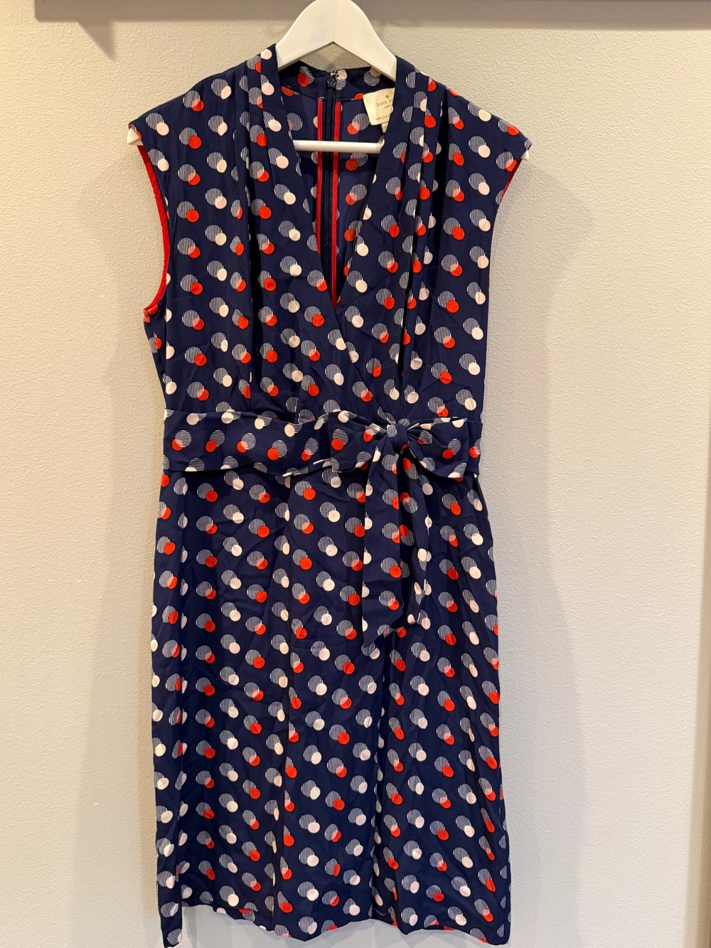 KATE SPADE | Villa Polka Dot Faux Wrap Silk Dress Blue Red Women’s Size 6